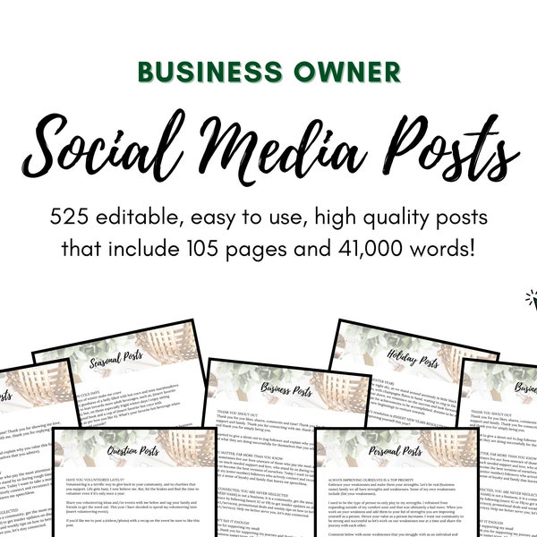 525 Business Social Media Posts l EDITABLE Instagram Captions l Done For You Social Media Templates l Copy For Entrepreneurs