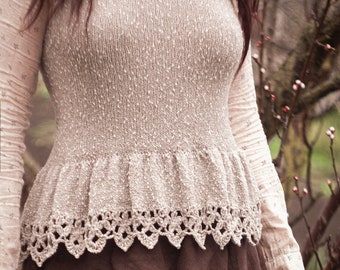 Romantic bohemian vest with ruffles. Hand-knitted and original boho shabby chic design. A luxury gift. Ready to ship. Size S-L