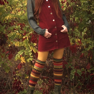 Striped colored hand-knitted tall leggings. Boho forest witch legwarms. Personal Pre-order