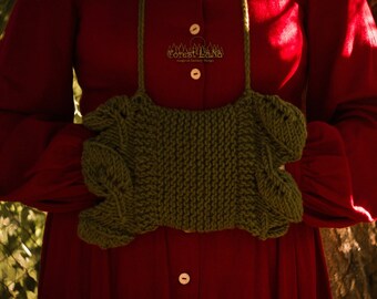 Manguito cálido de lana de punto con hojas. Regalo original, hecho a mano y de alta gama. Pedido personalizado por adelantado en diferentes colores.