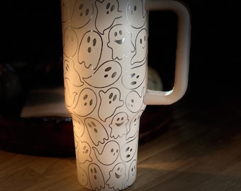 Spooky Ghost 40oz Tumbler - Laser Engraved, Halloween Ghost Cup, Ghost Coffee Mug, Cute Ghost Coffee Cup