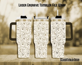 Ghost Laser Engraved Full Wrap Digital Download Design for 40oz Tumblers, Ghost SVG Wrap File, Halloween Laser Wrap File, Tumbler Laser File