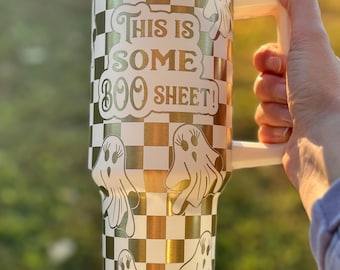Vintage Ghost Laser Engraved 40oz Tumbler, Funny Retro Ghost Laser Engraved Tumbler, Funny Ghost Tumbler, Halloween Ghost 40oz Tumbler