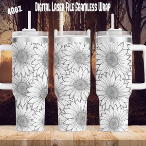 Conception d'emballage de fichier laser sans couture tournesol pour gobelet 40 oz, fichier d'emballage SVG tournesol, fichier laser tournesol, fichier laser rotatif 40 oz