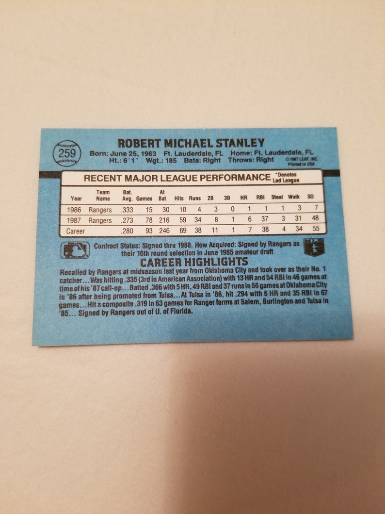 88 Donruss Mike Stanley Baseball Card