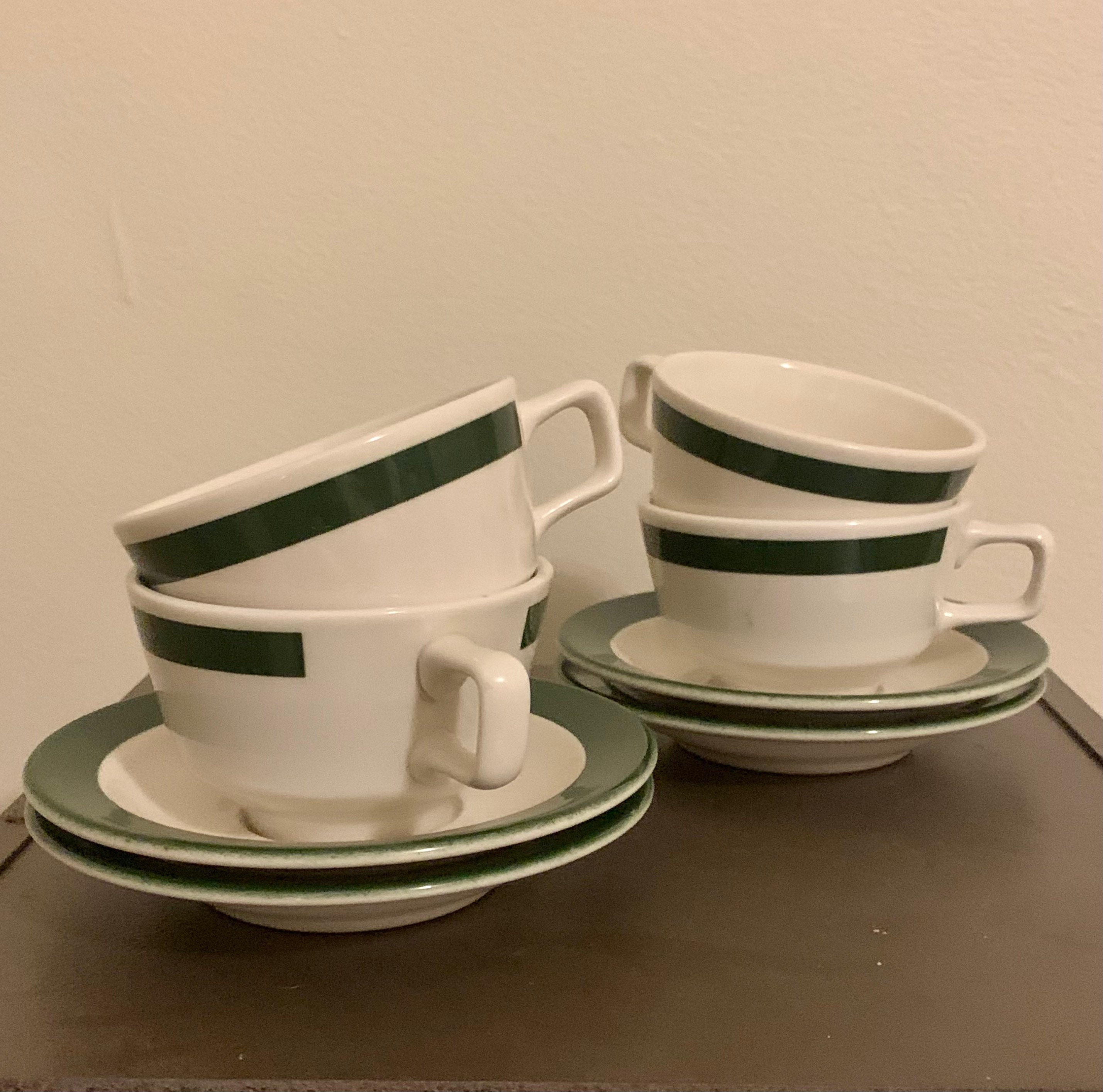 Vintage Four Homer Laughlin Green Banded Cup and Saucer Sets Etsy