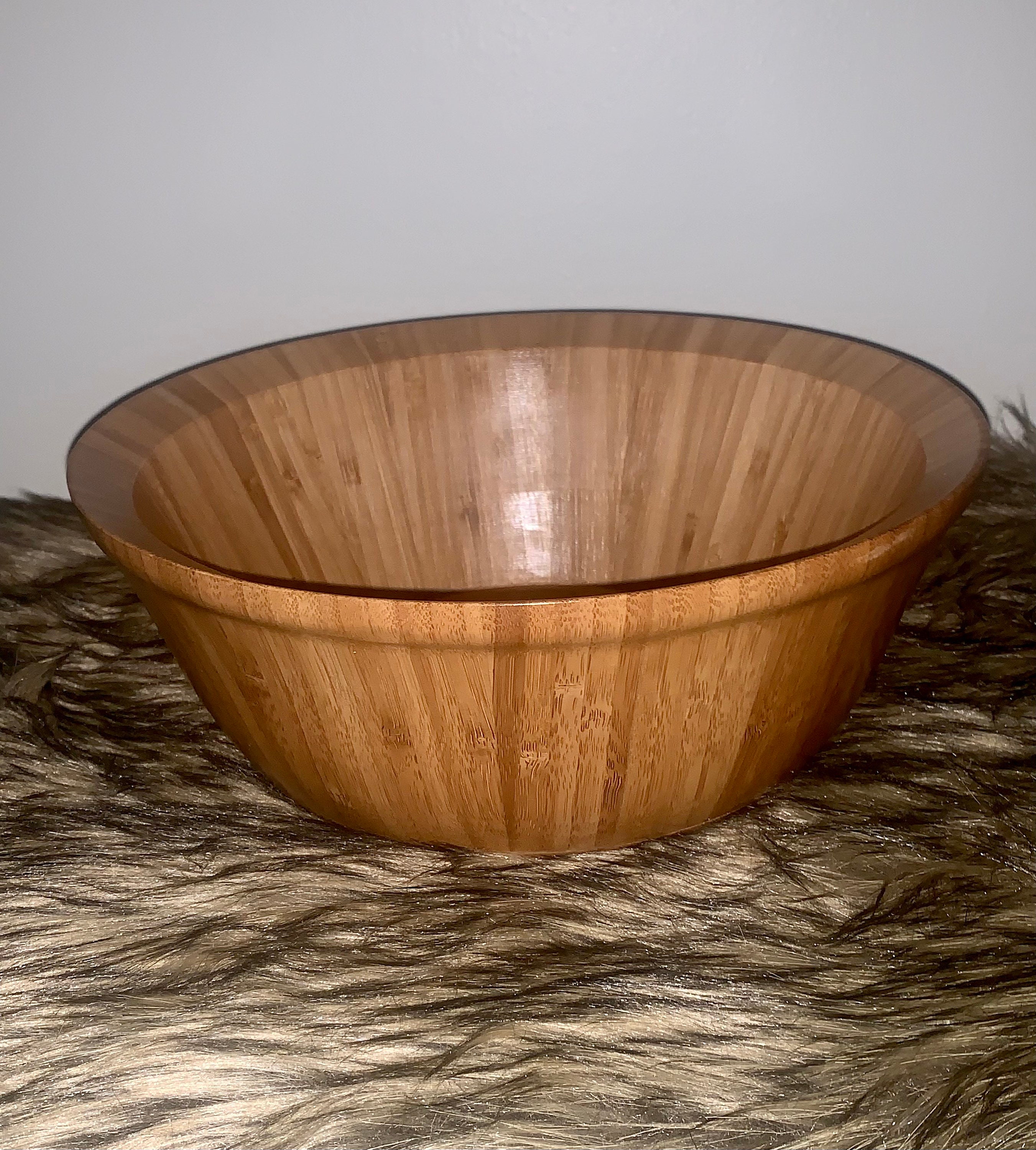 Vintage Natural Bamboo Large Flared Serving Bowl Etsy