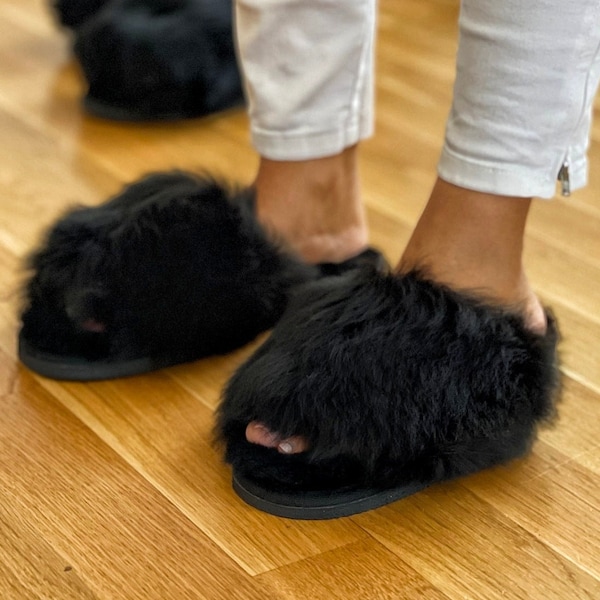 Black Furry Slippers main image 1