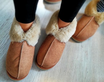 Sheepskin Slipper Boots for Women | Ladies Sheep Skin Moccasin Slippers | Fuzzy Fur Slippers
