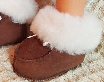 Sheepskin Baby Shoes | Baby Shower Gift | Baby Moccasin Booty | Warm and Fuzzy Baby Boots | Natural Sheepskin New Baby Shoes