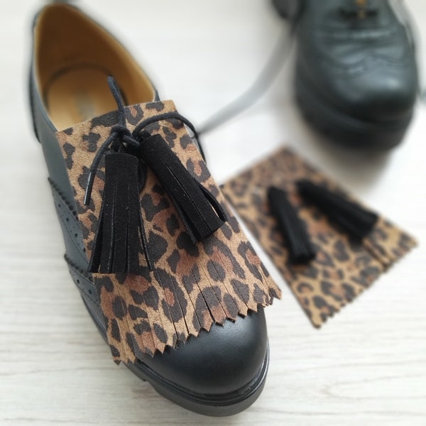Chaussure de Golf Kiltie Franges | Clips de chaussures en cuir suédé noir pour chaussures personnalisées | Kilties en cuir