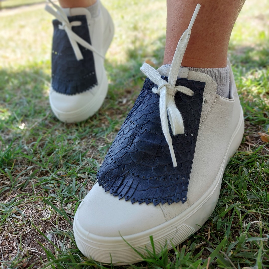 Shoe Flaps Navyblue Shoe Clips Animal Print Shoes Fringes Kiltie Fringes Shoe Kilties Shoe