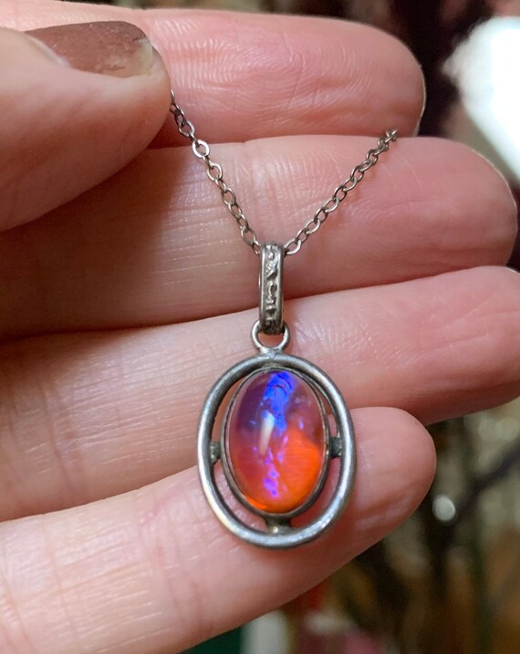 Antique Dragons Breath Opal And Sterling Silver Neckl Gem Antique Dragons Breath Opal And Sterling Silver Neckl Gem