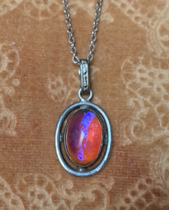 Antique Dragons Breath Opal And Sterling Silver Neckl Gem Antique Dragons Breath Opal And Sterling Silver Neckl Gem