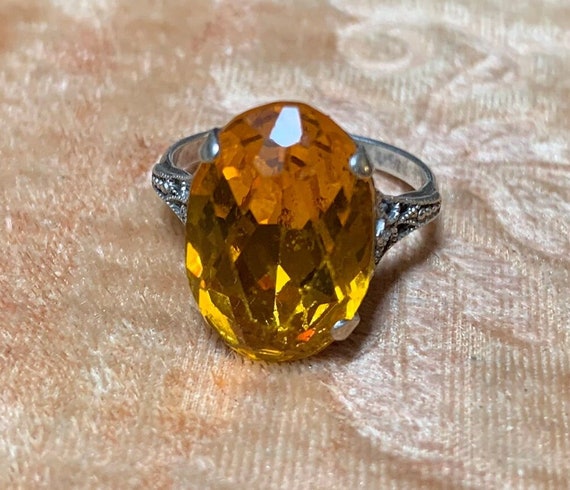 Antique Art Deco Sterling Silver Citrine Past Rin… - image 1