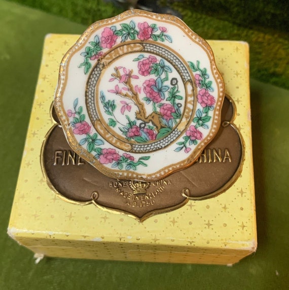 Vintage English Coalport China Plate Pin Brooch Mi