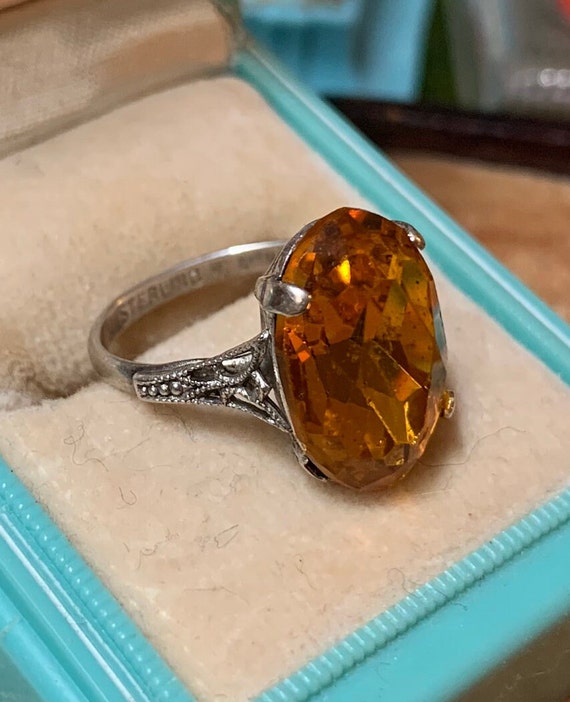 Antique Art Deco Sterling Silver Citrine Past Rin… - image 8