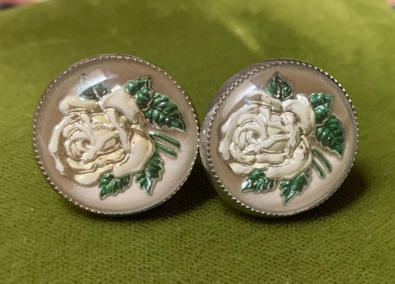 Early Vintage Floral Rose Reverse Intaglio Screw … - image 4