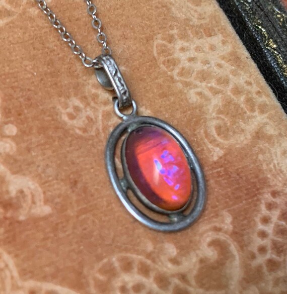 Antique Dragons Breath Opal And Sterling Silver Neckl Gem Antique Dragons Breath Opal And Sterling Silver Neckl Gem