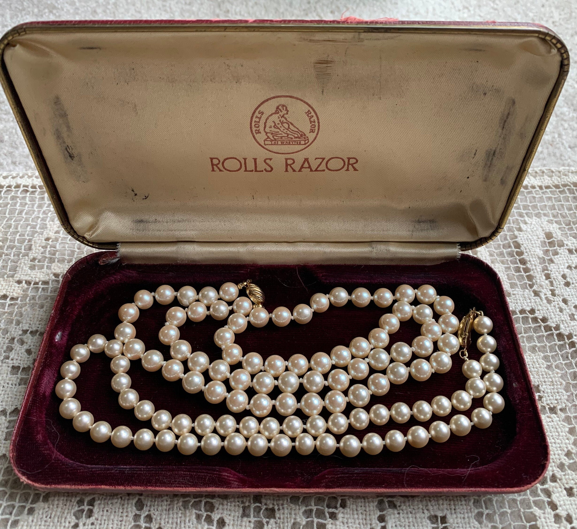 Vintage Faux Pearl Necklaces Set of Two in Vintage Rolls