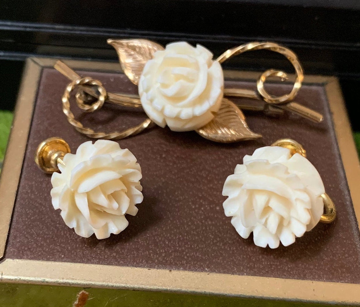 Carved Ivory Drop Earrings 75B  The Antique Jewellery Company