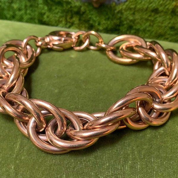 Estate Bronze Milor Italy Rosy Gold Link Bracelet up to 8.5 Inch Length Double Curb Style Link Statement Bracelet