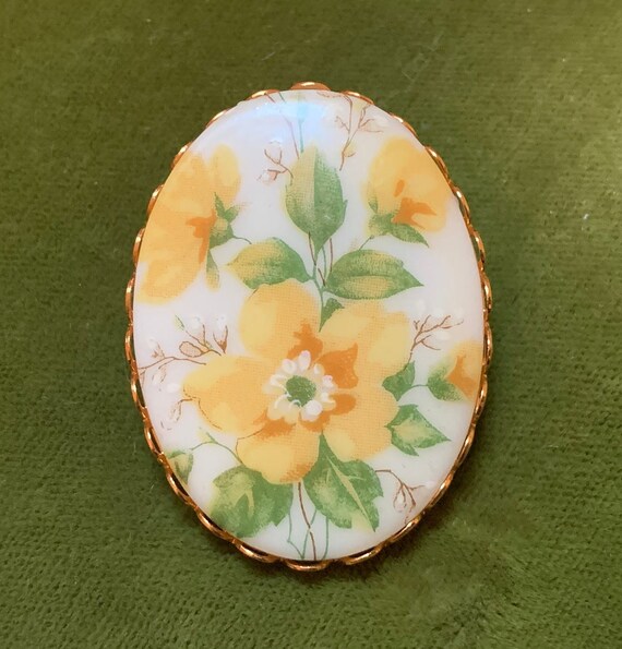 Vintage Corocraft Floral Cabochon Porcelain Brooc… - image 6