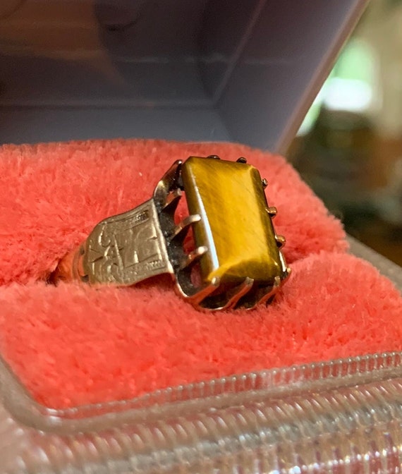 Antique Solid 14k Gold Tigers Eye Cigar Band Ring 