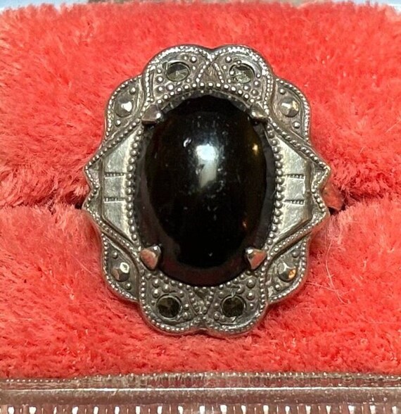 Antique Art Deco Sterling Silver Onyx Glass and Ma