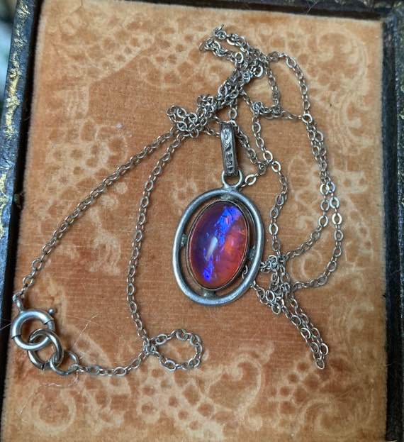 Antique Dragons Breath Opal And Sterling Silver Neckl Gem Antique Dragons Breath Opal And Sterling Silver Neckl Gem