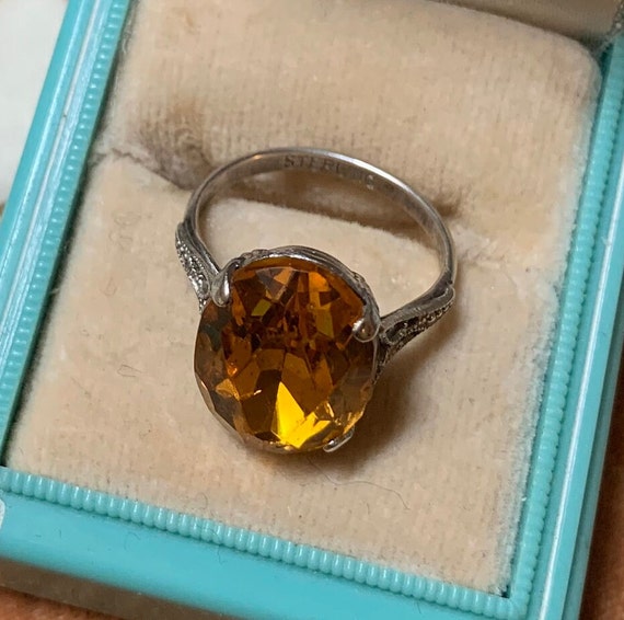 Antique Art Deco Sterling Silver Citrine Past Rin… - image 6