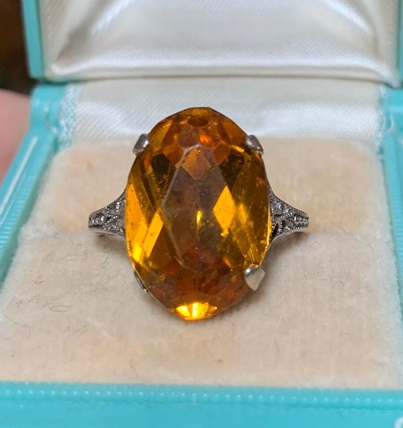 Antique Art Deco Sterling Silver Citrine Past Rin… - image 5