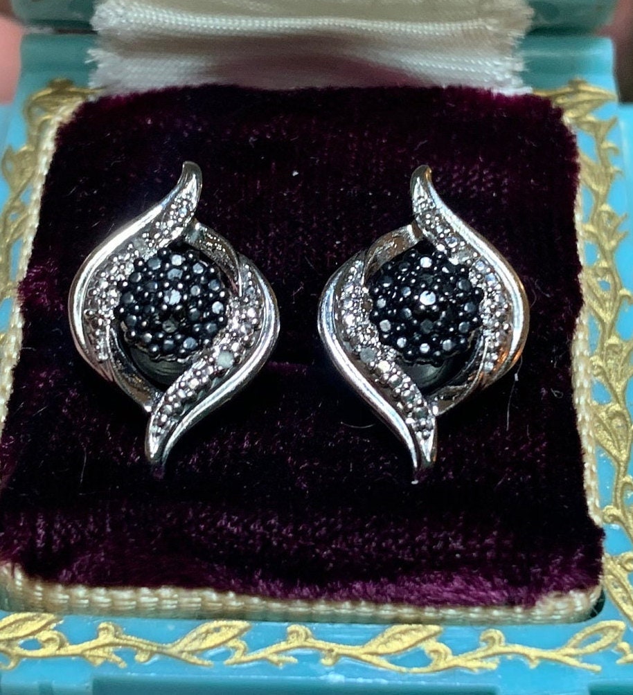 Estate White Gold Diamond Chip Stud Earrings Signed BR KRN Fancy Stud Pierced Earrings