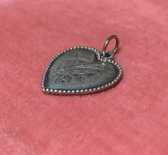 Antique Sterling Silver Heart Charm Etched Floral… - image 6