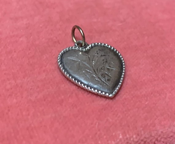 Antique Sterling Silver Heart Charm Etched Floral… - image 7