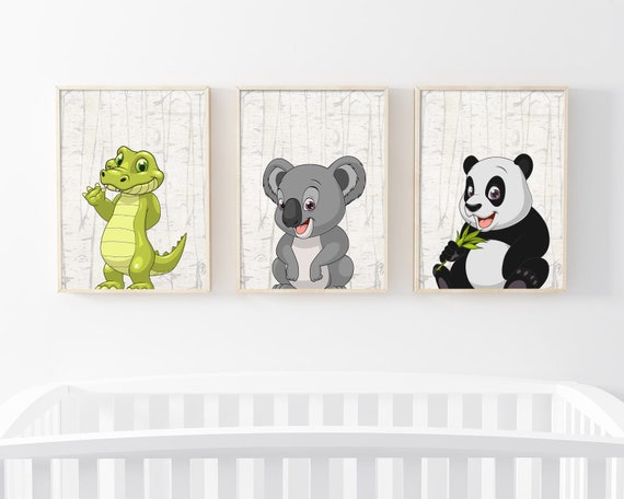 Koala, Etsy Deco Art Set-nursery Crocodile, Pictures Bear-wild - Panda Animals Print