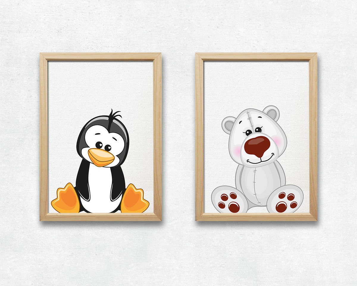 South Hong A4 Etsy Picture Kong Nursery Pole Poster Decoration - Polar Set and Penguin Pole Print Animals and North Bear