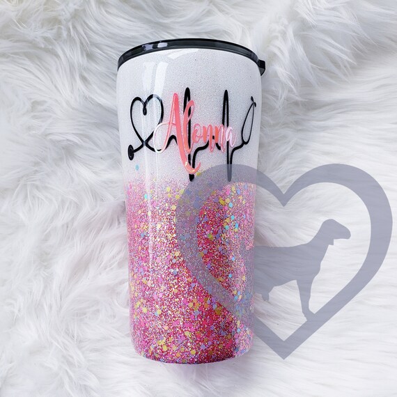 Download Heartbeat Rhythm Stethoscope Glitter Tumbler Nurse Hot Etsy