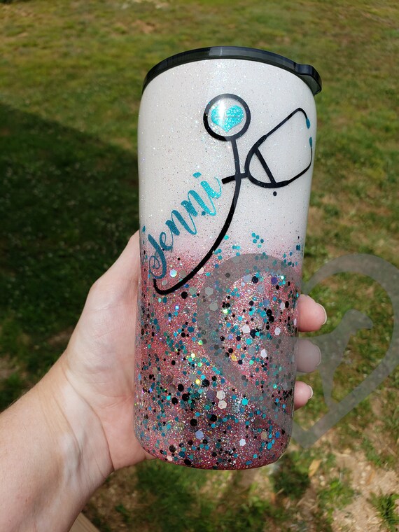 Download Nurse Tumbler Glitter Dipped Tumbler Heartbeat Stethoscope Etsy