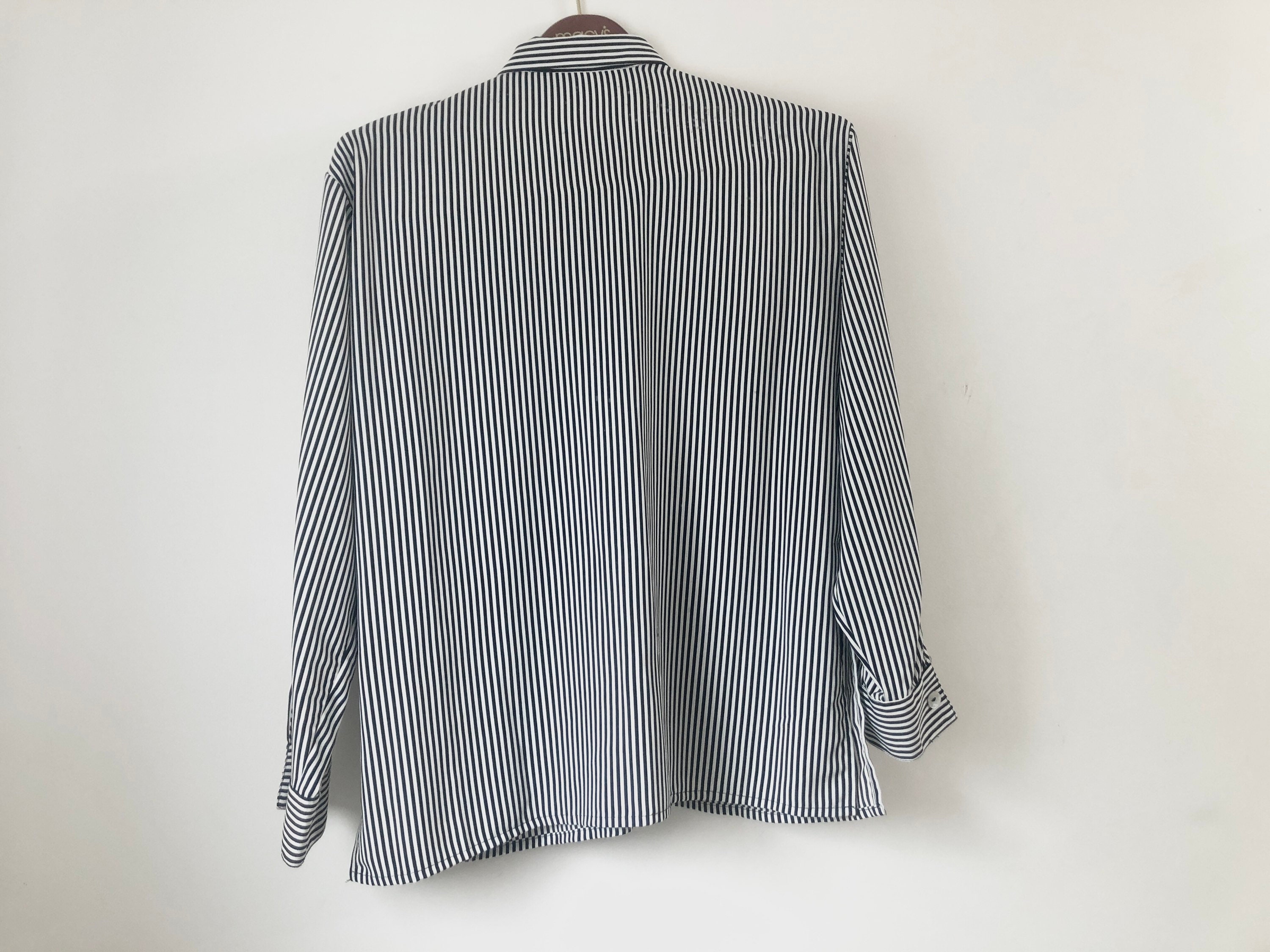 80s Vintage Black and White Striped Button up Blouse - Etsy