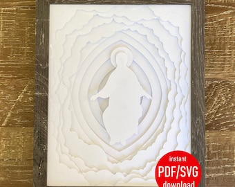 SHADOWBOX PAPERCUT PATTERN: Jesús en las nubes santa ascensión ortodoxa católico cristiano cristiano sombra papel corte 3D Diy Svg Pdf