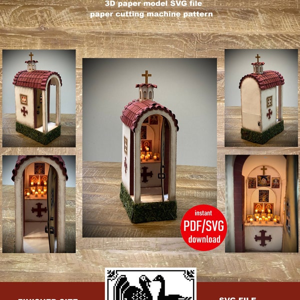 3D PAPER CUTTING PATTERN: Little Orthodox Church Christian Prayer Corner Diorama Book Nook Model Papercut Diy Svg Pdf