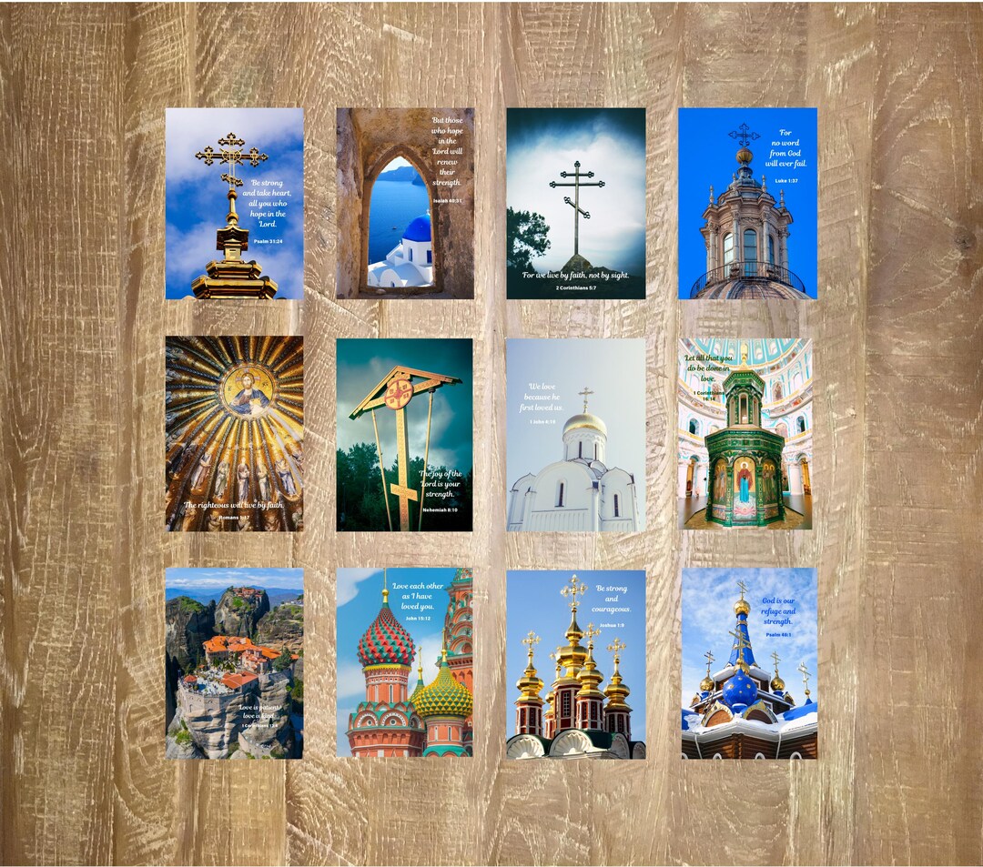 Religious Icon Card 12 CARD PACK: Orthodox Church Cross Icon Elegant High Quality Greeting ...