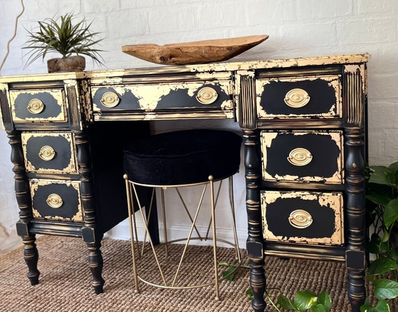 Sold-gold 'n Black Boho Glam Desk Sold-vanity Chest Dresser - Etsy