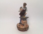 BLACKSMITH working on ANVIL Limoges Trinket Box Peint main France Rare Vintage