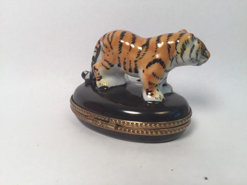 Fantastic TIGER Limoges Trinket Box Rochard Peint Main Etsy