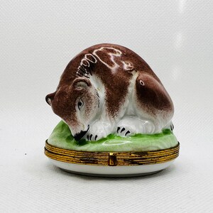 Stunning BEAR ~ ROCHARD ~ Limoges Box ~ Peint main ~ France ~ Rare Grizzly Brown Bear