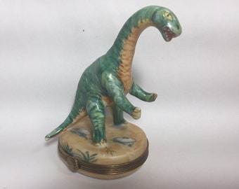 RARE Brontosaurus Dinosaur ~ Limoges Trinket Box ~ Rochard ~ Peint main ~ France ~