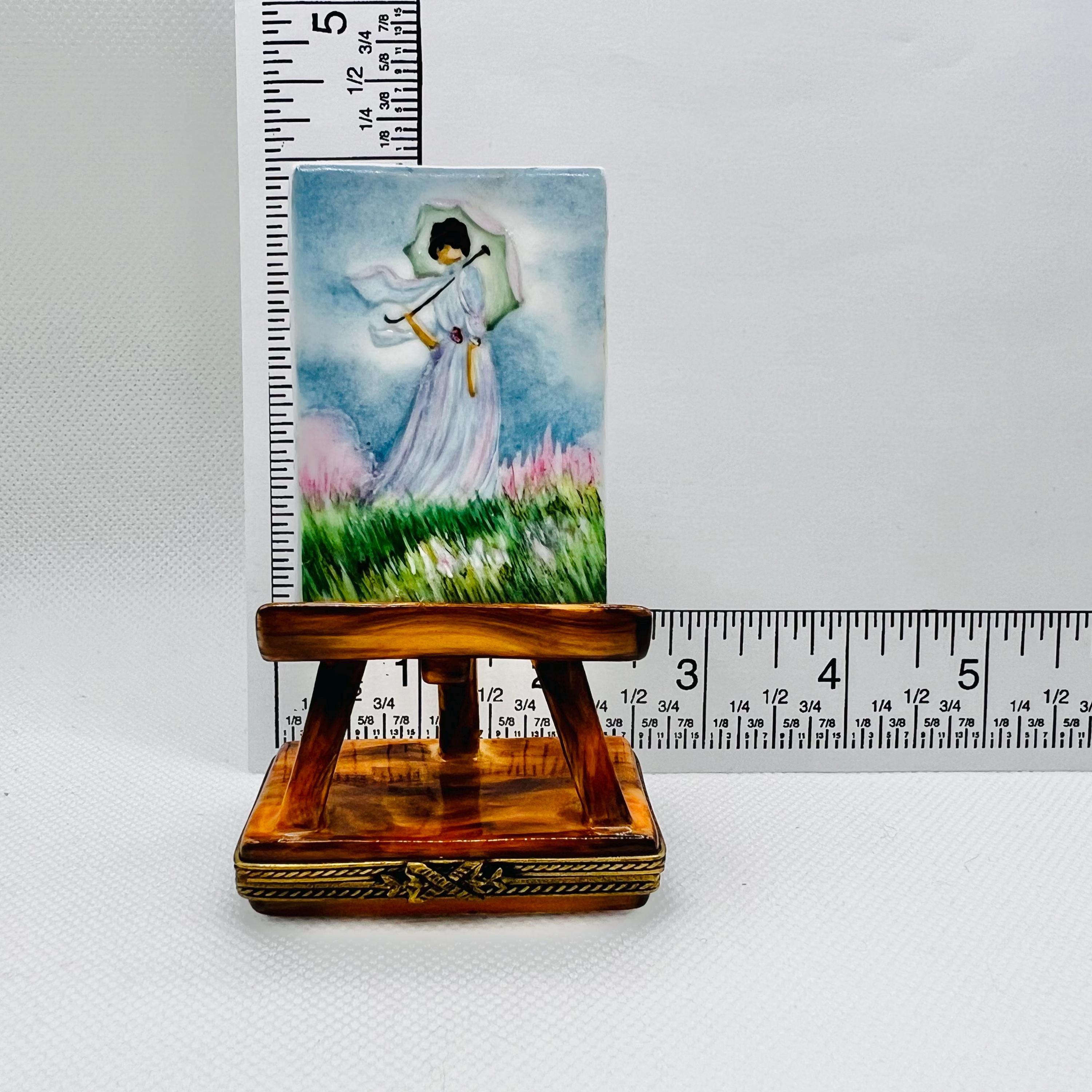 Easel W/ Monet Painting ~ Woman With Parasol ~ Limoges Trinket Box