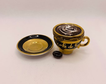 Coffee Cup on Saucer w/ Coffee Bean ~ Limoges Trinket Box ~ Peint main in Limoges, France ~ Rare Espresso Item